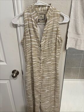 Tuckernuck Sleeveless Button-Front Maxi Dress in Beige Zebra Stripe